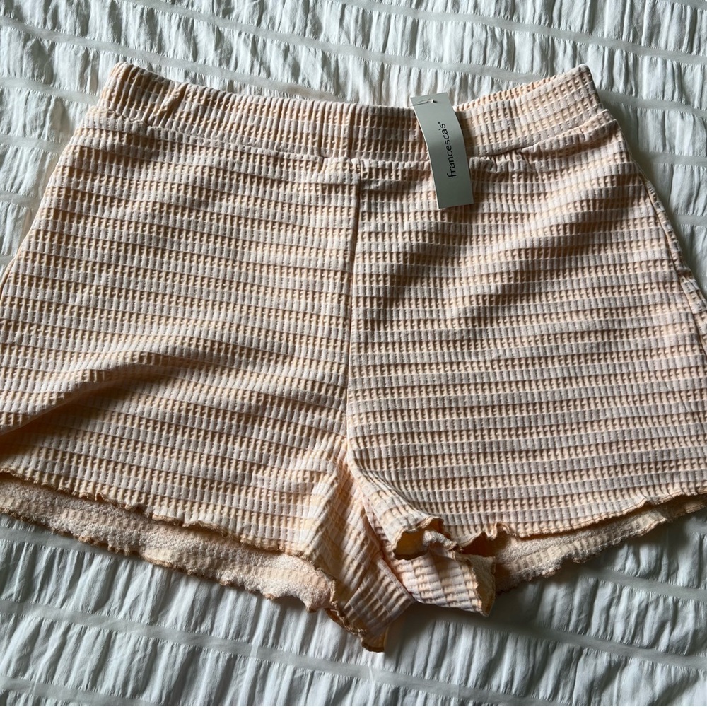 Free People High Waist Orange and White Shorts